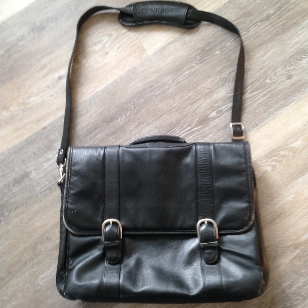 Black leather laptop bag